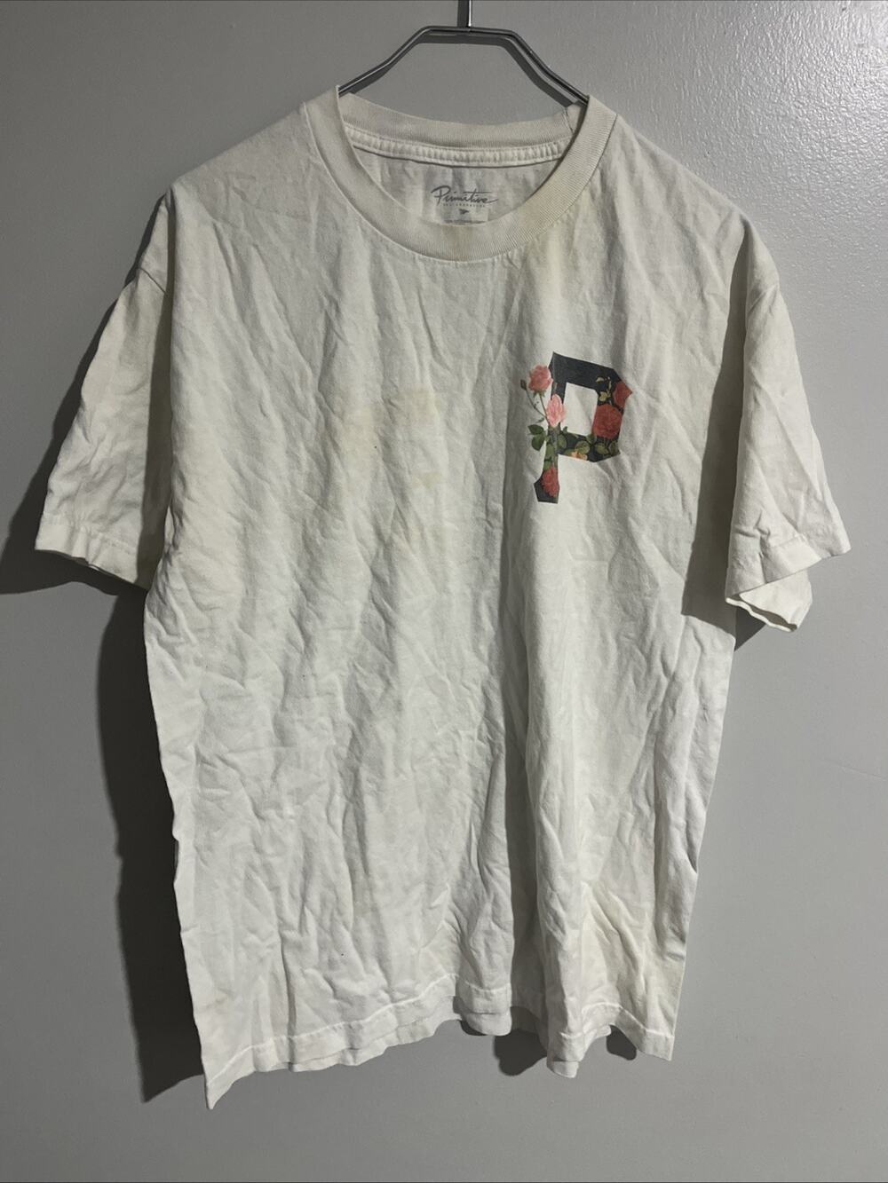 Primitive Skateboarding T Shirt Men Large White Floral Logo Graphic Short Sleeve